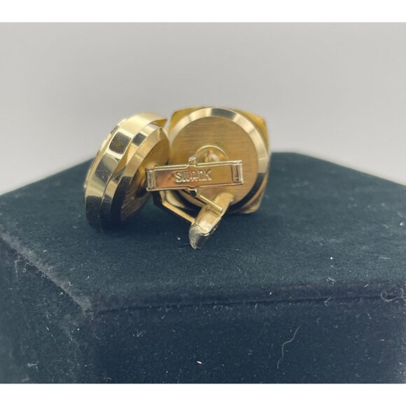 Swank Cufflinks Satin Shiny Gold Tone Watch 1" - Picture 4 of 6